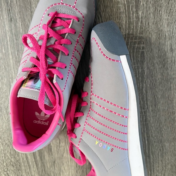 Adidas Gray and Pink Athletic Shoes with Suede Upper - Picture 2 of 3